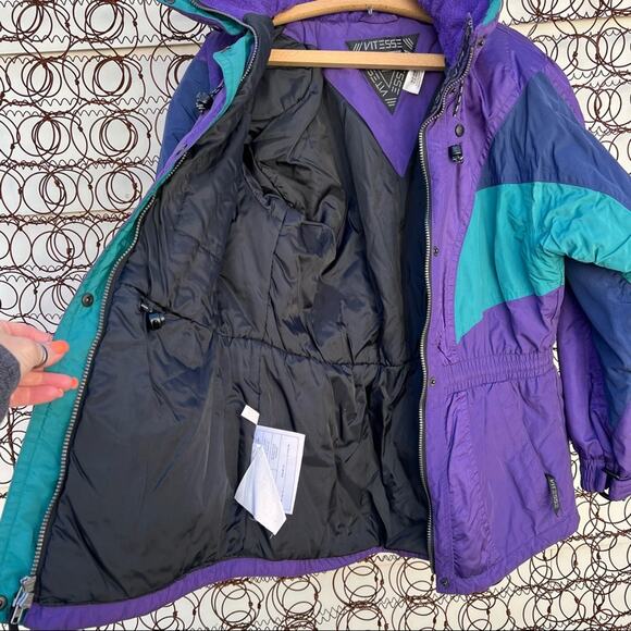 Vintage VITESSEE teal purple color block ski parka with elastic cinched waist - Picture 2 of 9